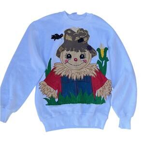 Vintage Puffy Paint Scarecrow Fall White Made in USA Sweatshirt Crewneck- size M